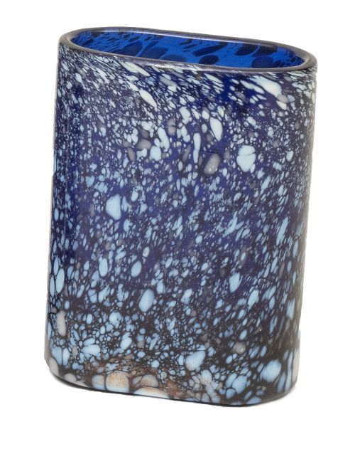 Vaso de faltriquera azul con jaspeado en blanco.La Granja