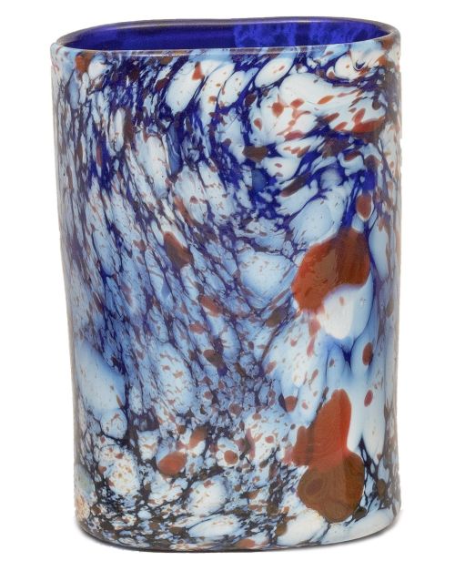 Vaso de faltriquera jaspeado azul, blanco y rojo.La Granj