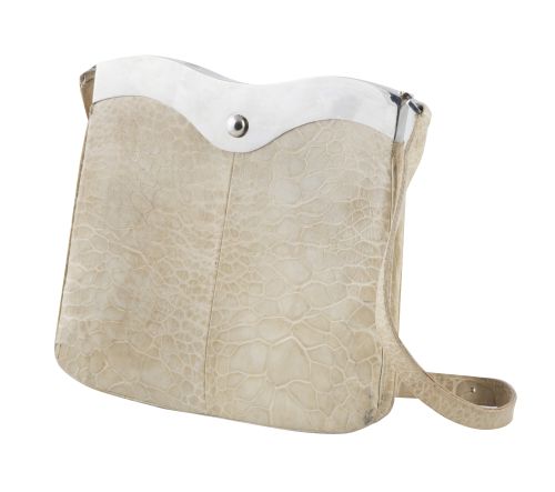 Bolso vintage años 70, en piel de cocodrilo color beige con