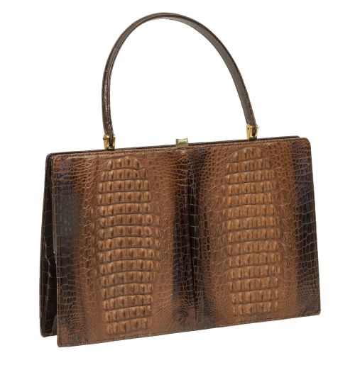 Bolso vintage de piel de cocodrilo en dos tonos de marrón, 