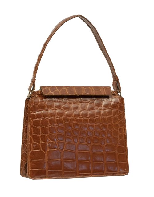 Bolso vintage de piel de cocodrilo color marrón, con un asa
