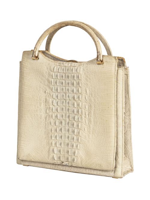 Bolso vintage en piel de cocodrilo color marfil con dos asas