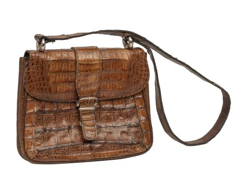 Bolso vintage de piel de cocodrilo color cognac, con asa la