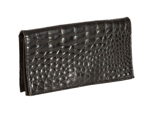Bolso clutch vintage en piel de cocodrilo color negro, con 