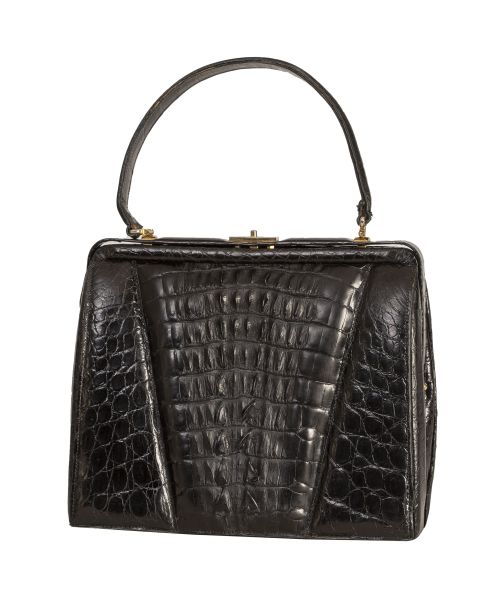 Bolso vintage en piel de cocodrilo color negro, con un asa
