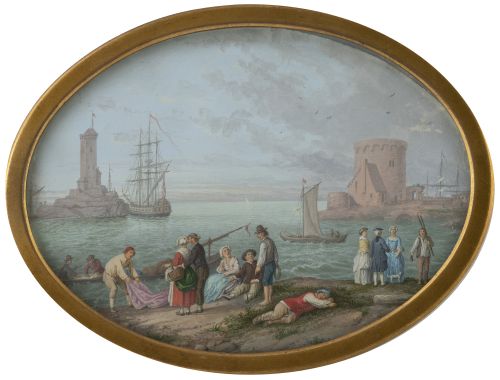 ESCUELA ITALIANA, H. 1800Vista de puerto con figuras