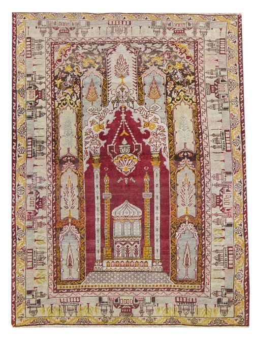 Antigua alfombra Milas de oración.Trabajo turco, segundo 