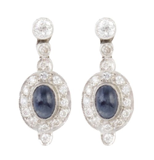 Pendientes  Art-Decó con colgante de cabuchón de zafiro orl