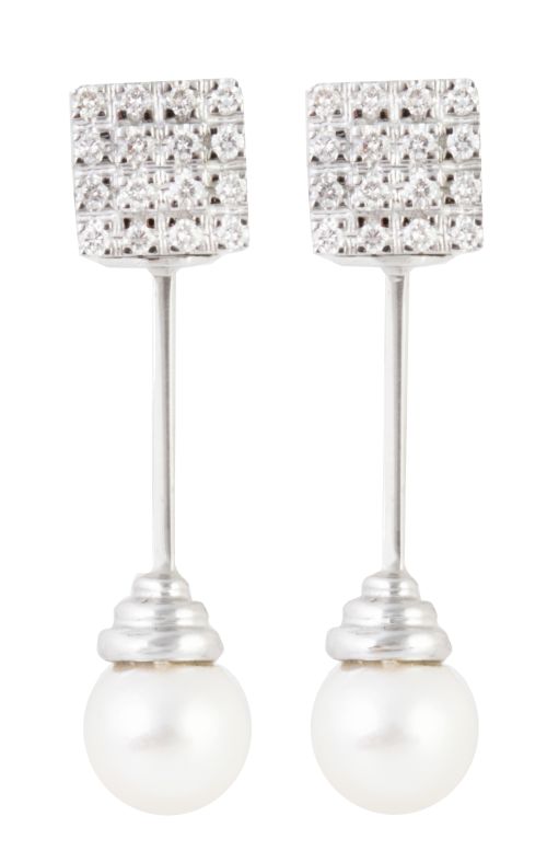 Pendientes largos de perlas y brillantes desmontables, con 