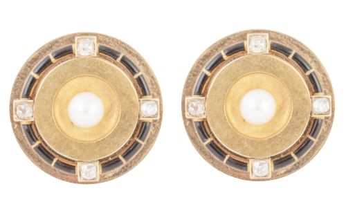 Pareja de botones circulares franceses c.1900, con perla na