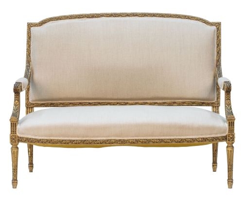 Sofá de madera tallada y dorada de estilo Luis XVI.Finale