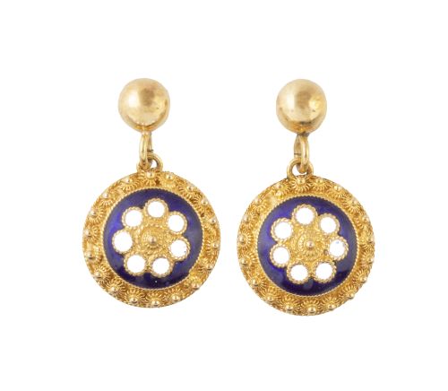 Pendientes largos con botones colgantes de rosetón de esmal