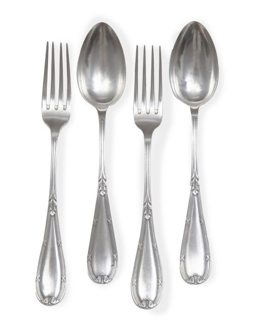Juego de seis cucharas y seis tenedores de plata de estilo 
