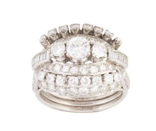 Sortija c.1940 de brillantes, con siete bandas de brillante