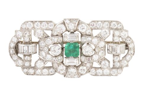 Broche placa estilo Art-Decó de brillantes y diamantes tall