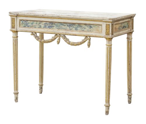 Consola Carlos IV de madera tallada, policromada y dorada.