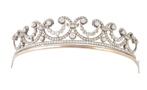 Diadema Belle-Époque de brillantes de talla antigua, con di