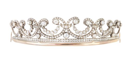 Diadema Belle-Époque de brillantes de talla antigua, con di
