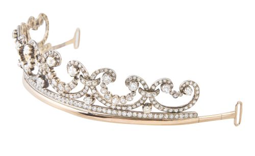 Diadema Belle-Époque de brillantes de talla antigua, con di