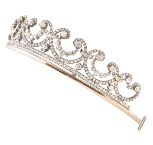 Diadema Belle-Époque de brillantes de talla antigua, con di