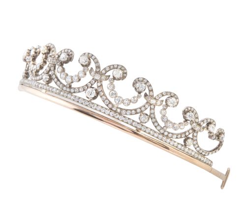 Diadema Belle-Époque de brillantes de talla antigua, con di