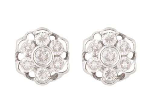 Pendientes flor con siete brillantes sobre pétalos en hilo 