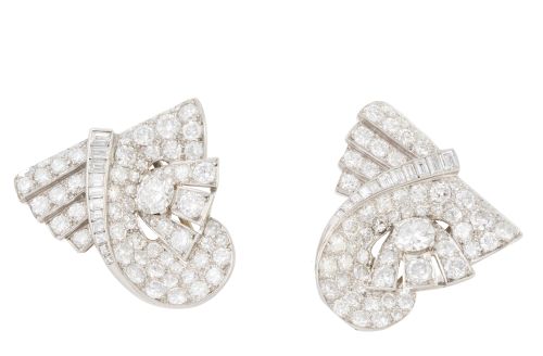 Broche doble clip de brillantes c.1940 con diseño de bandas