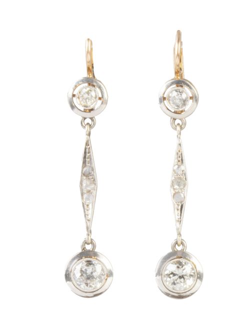 Pendientes largos Art-Decó con chatones de brillante de tal