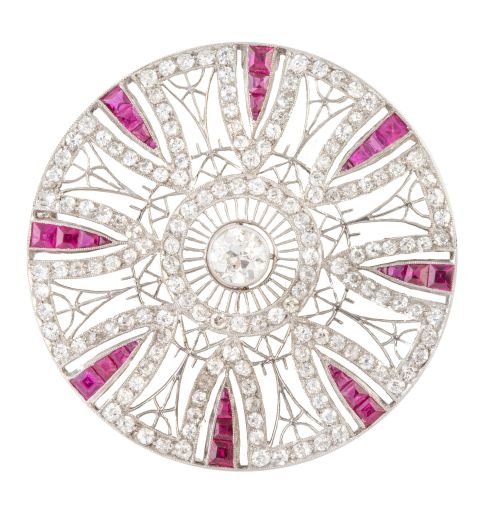 Elegante broche- colgante Art-Decó circular, con decoración