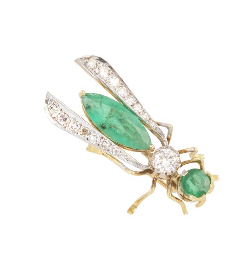 Broche saltamontes de principios de S. XX de diamantes y es