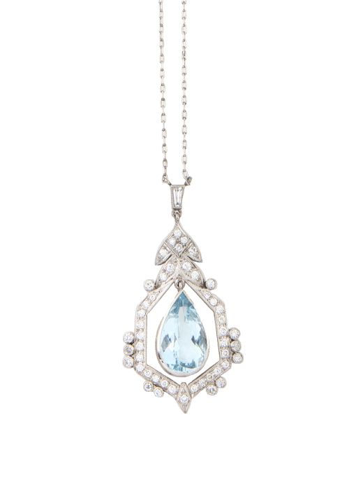 Pendentif de aguamarina y brillantes estilo Art-Decó, con p