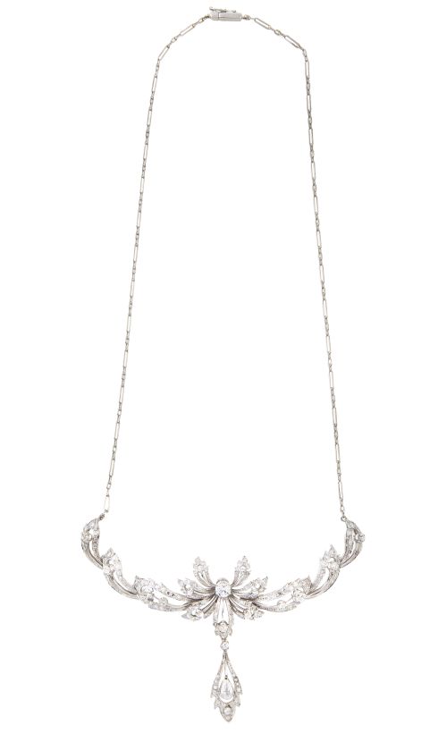 Collar de brillantes con centro de diseño floral, con hoja 