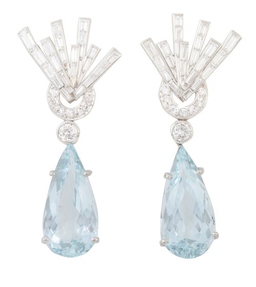 Pendientes largos con aguamarinas talla pera, colgantes de 