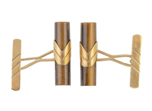 Gemelos con cilindro de ojo de tigre rodeado por banda en z