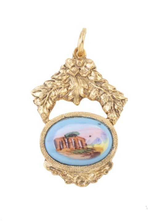 Colgante con porcelana oval de ruinas arquitectónicas, con 