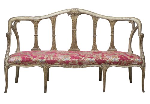 Canapé de madera tallada, policromada y dorada.Trabajo de