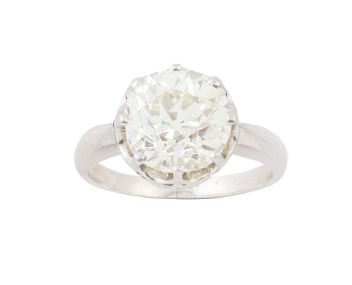 Sortija solitario de 3,59 ct aprox color estimado N y grado