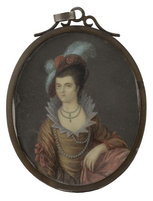 P. DAUDER, SIGLO XIXRetato de dama con tocado de plumas