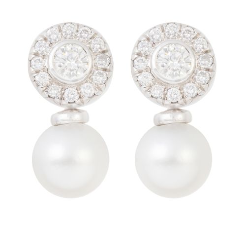 Pendientes con rosetón de brillantes y perla australiana de