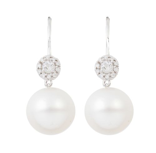 Pendientes largos con perla australiana, que pende de roset