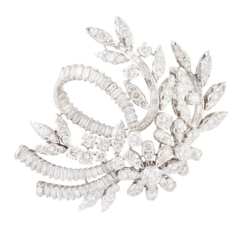 Broche de brillantes con diseño floral atado con cintas de 