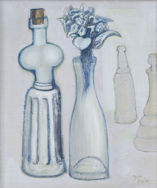 JUAN ALCALDE (Madrid, 1918 - 2020)Bodegón de botella y ja