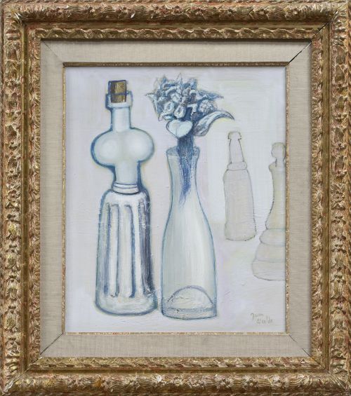 JUAN ALCALDE (Madrid, 1918 - 2020)Bodegón de botella y ja