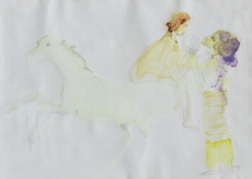 ÓSCAR ESTRUGA (Barcelona, 1933)Dos mujeres y un caballo, 
