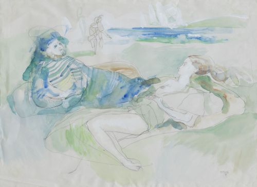 ÓSCAR ESTRUGA (Barcelona, 1933)Dos mujeres tumbadas en la
