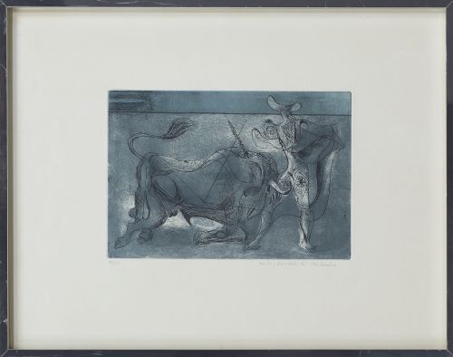 JOSÉ CABALLERO (Huelva, 1913 - Madrid, 1991)Toro y torero