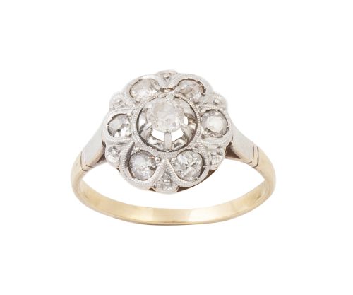 Sortija rosetón de brillantes de pp. S. XX