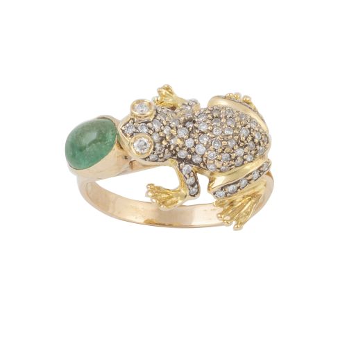 Sortija rana de brillantes con cabujón de esmeralda de 0,70