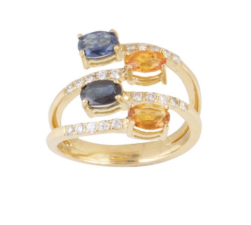 Sortija tu y yo doble de zafiros azules y zafiros amarillos