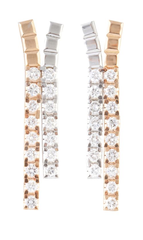 Pendientes largos de brillantes en dos bandas en rivière un